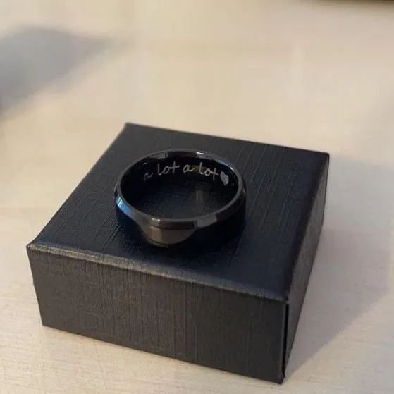 Personalized Men's Traditional Black Wedding Ring - Engraved Handwriting Ring