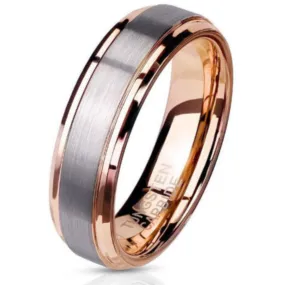 Personalized Men's Tungsten Wedding Ring - Brushed 14k Rose Gold