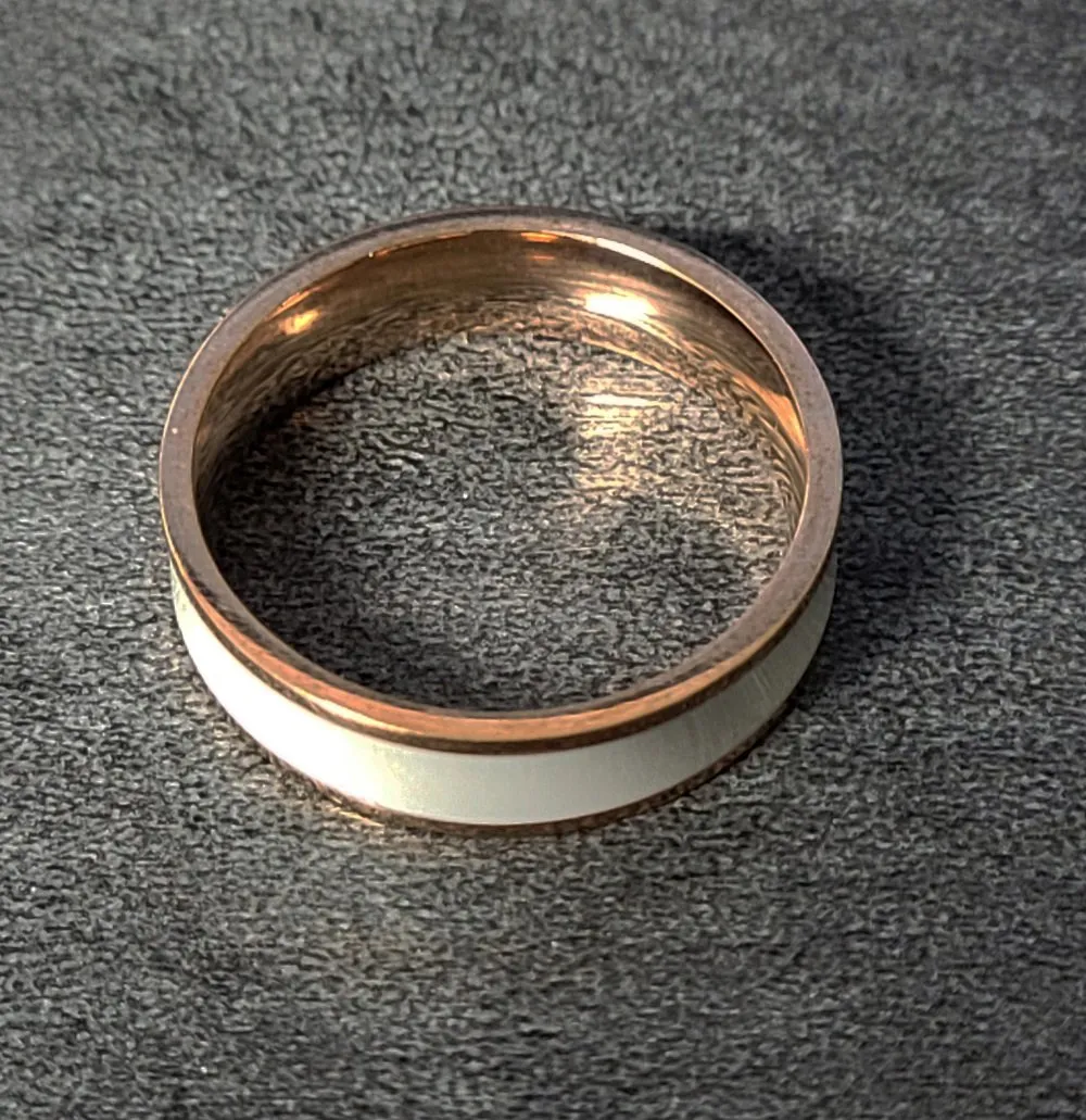 Personalized Men's Wedding Ring - White Ceramic Rose Gold