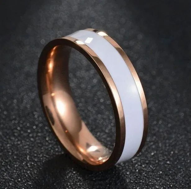 Personalized Men's Wedding Ring - White Ceramic Rose Gold