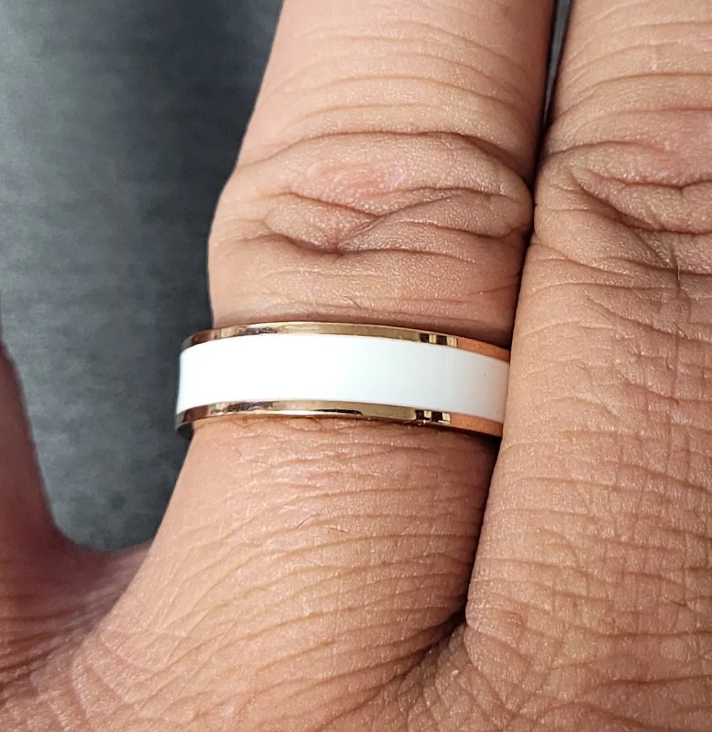 Personalized Men's Wedding Ring - White Ceramic Rose Gold