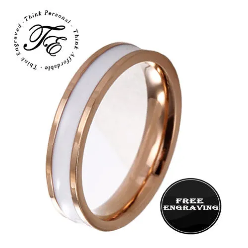 Personalized Men's Wedding Ring - White Ceramic Rose Gold