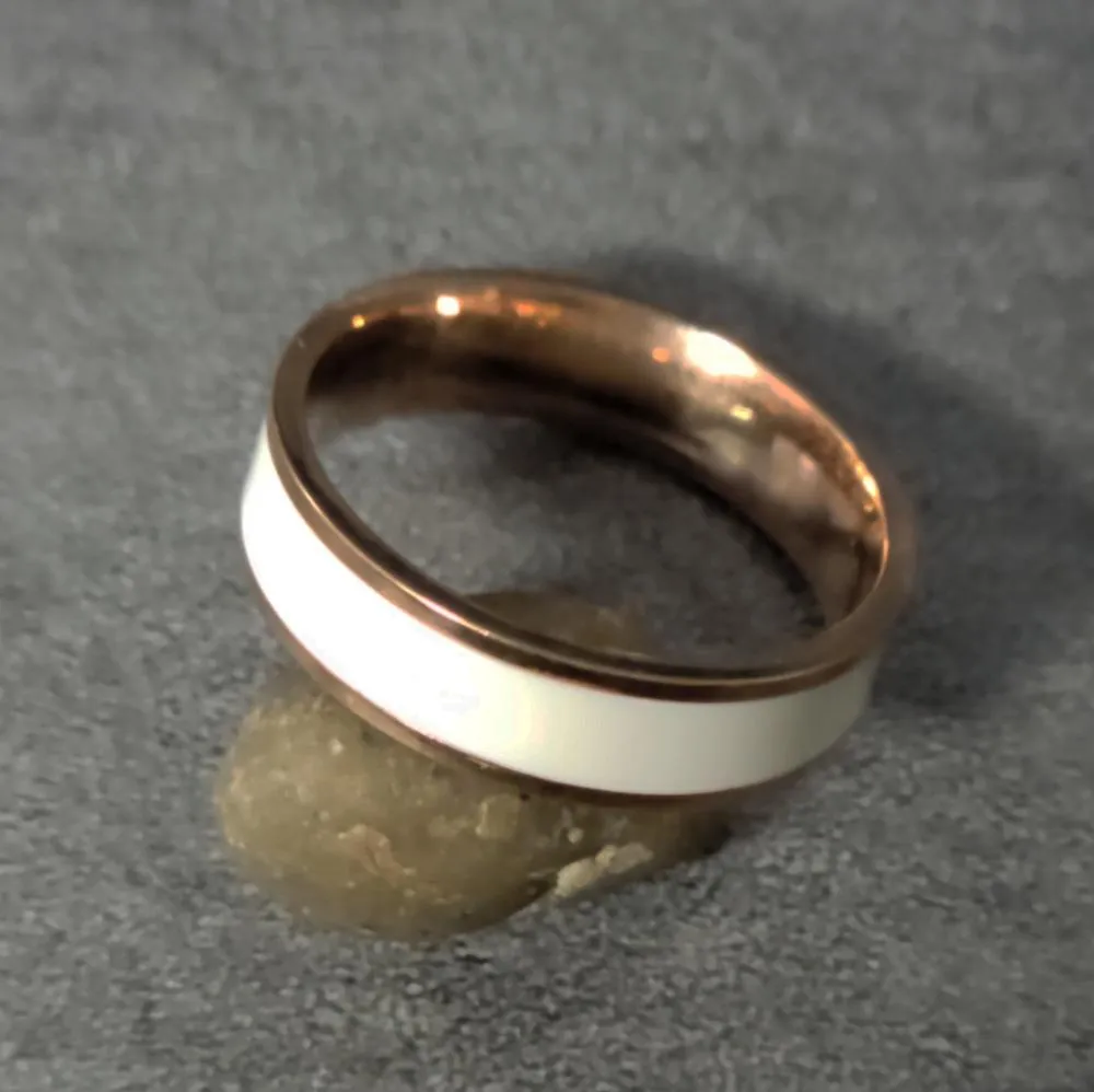 Personalized Men's Wedding Ring - White Ceramic Rose Gold