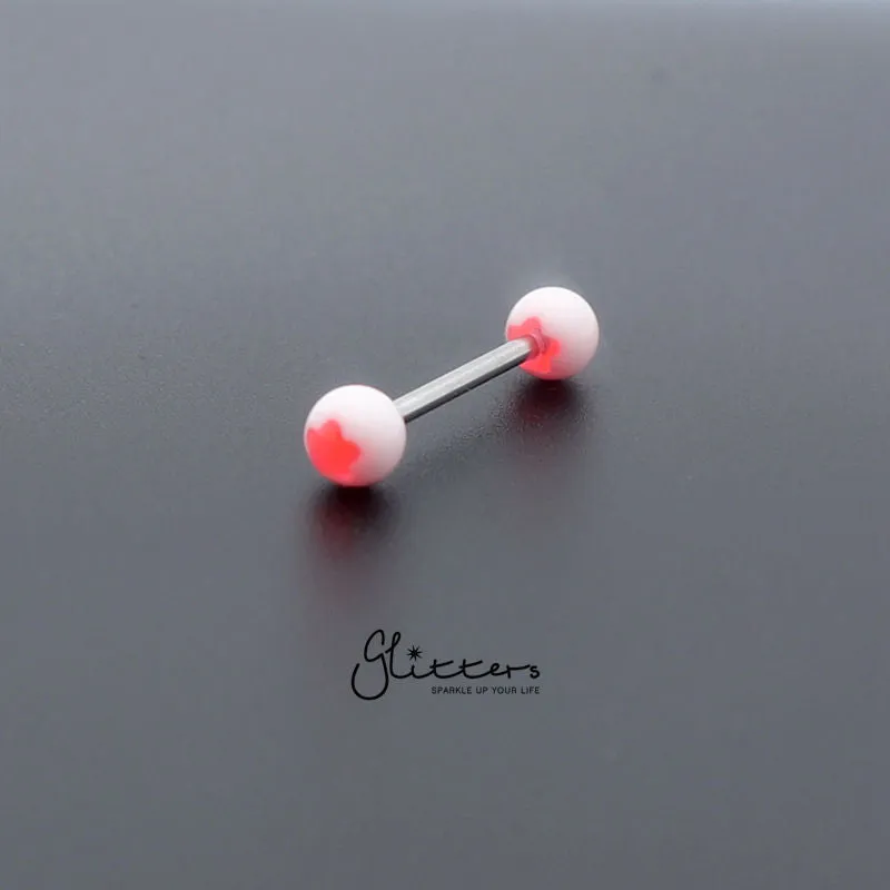 Pink Flower Acrylic Ball with Surgical Steel Tongue Bar