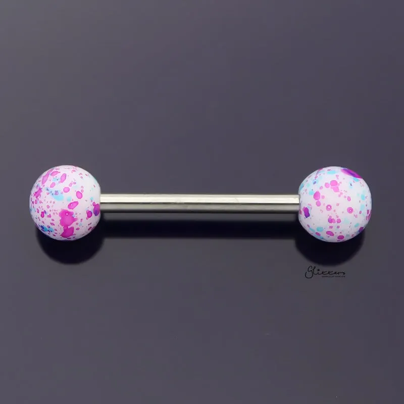 Purple and Blue Colour Spot Balls Tongue Barbell