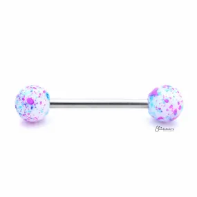 Purple and Blue Colour Spot Balls Tongue Barbell