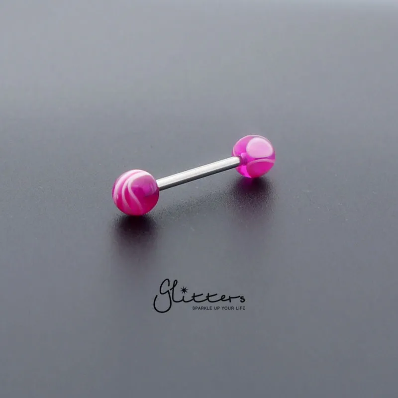 Purple Marble Acrylic Ball with Surgical Steel Tongue Barbell