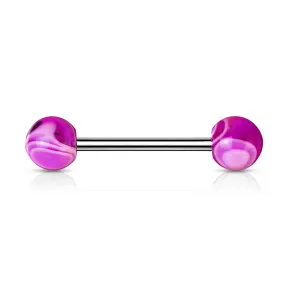 Purple Marble Acrylic Ball with Surgical Steel Tongue Barbell