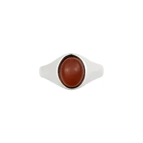 Red Agate Signet Ring - Silver