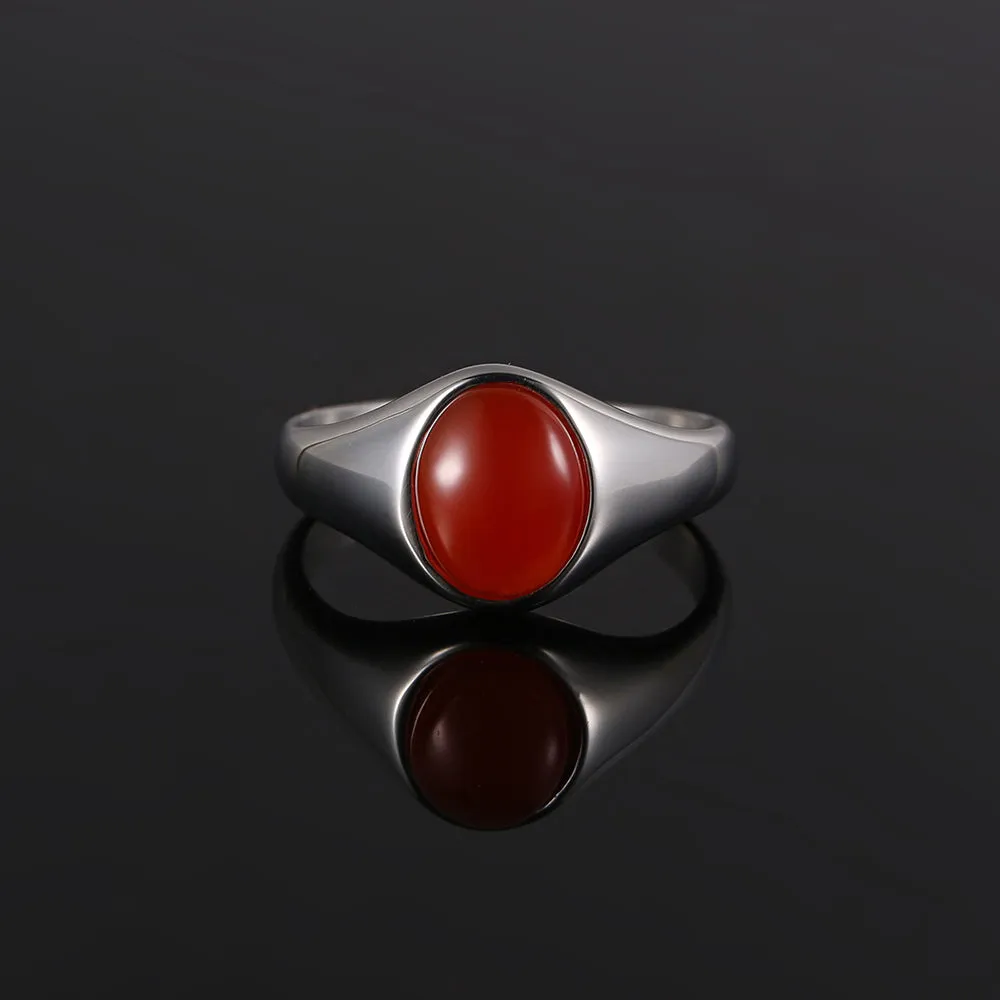 Red Agate Signet Ring - Silver