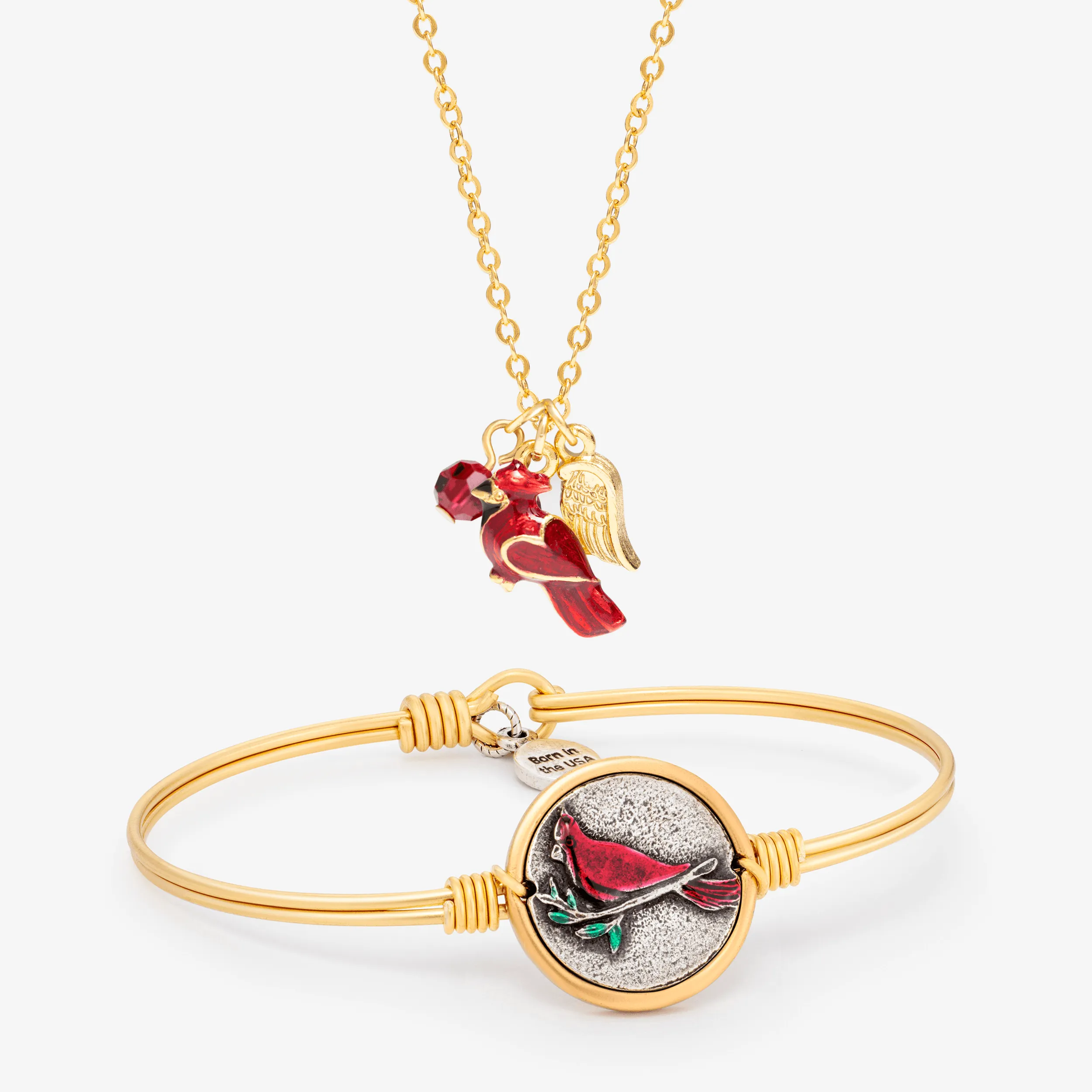 Red Cardinal Bangle   Memorial Necklace Set