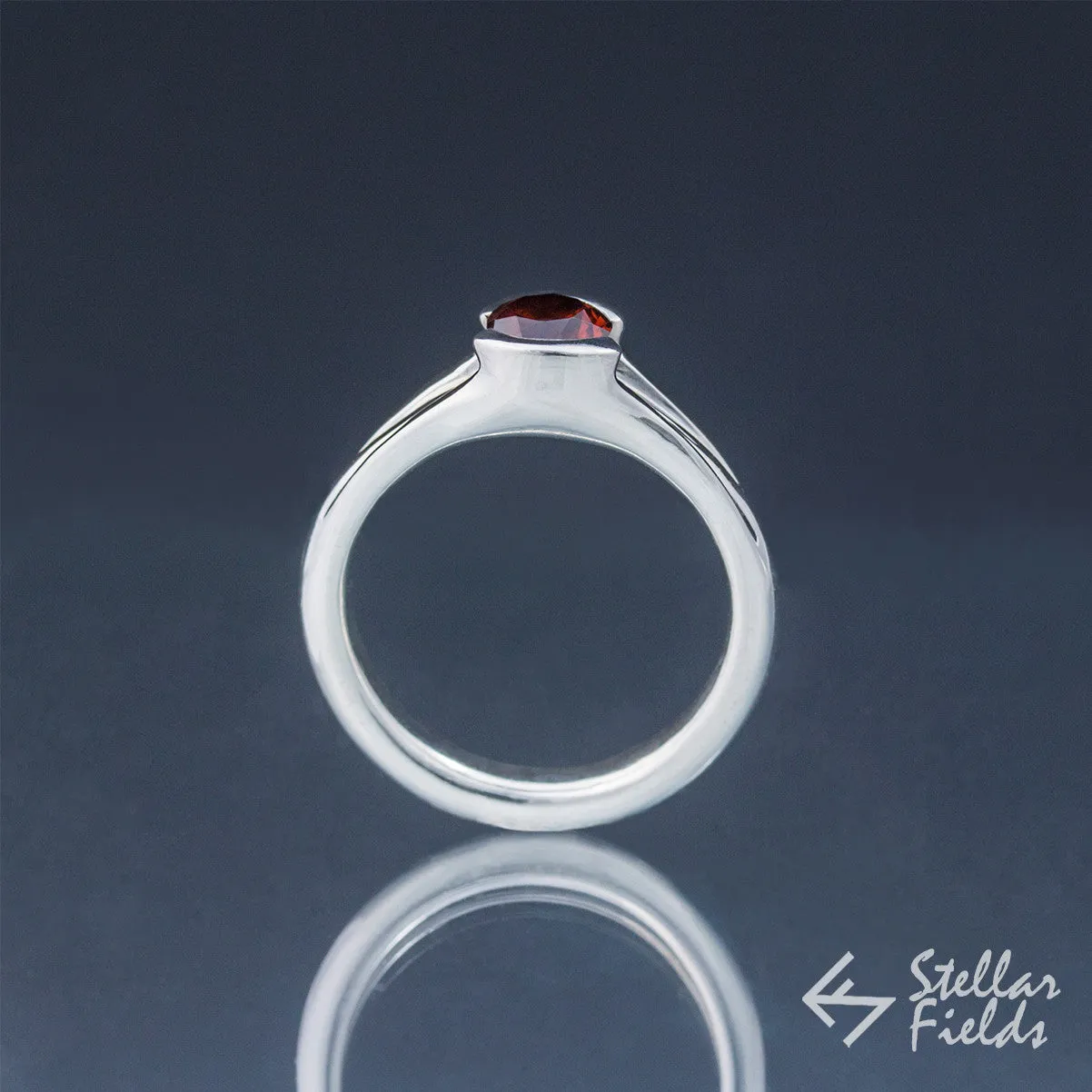 Red Garnet Tension Set Engagement Ring