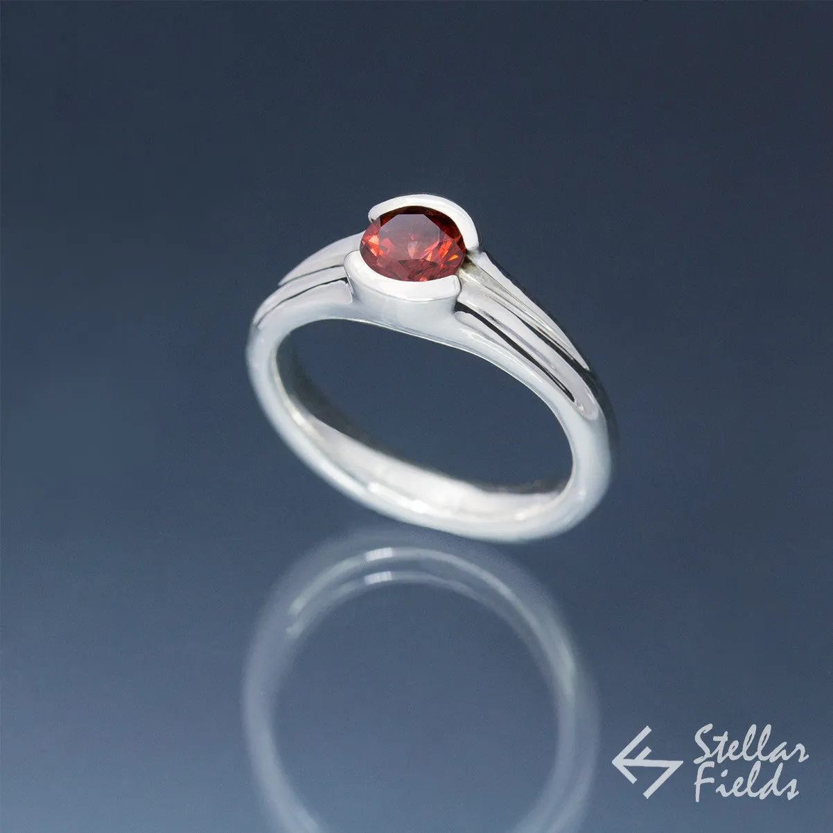 Red Garnet Tension Set Engagement Ring