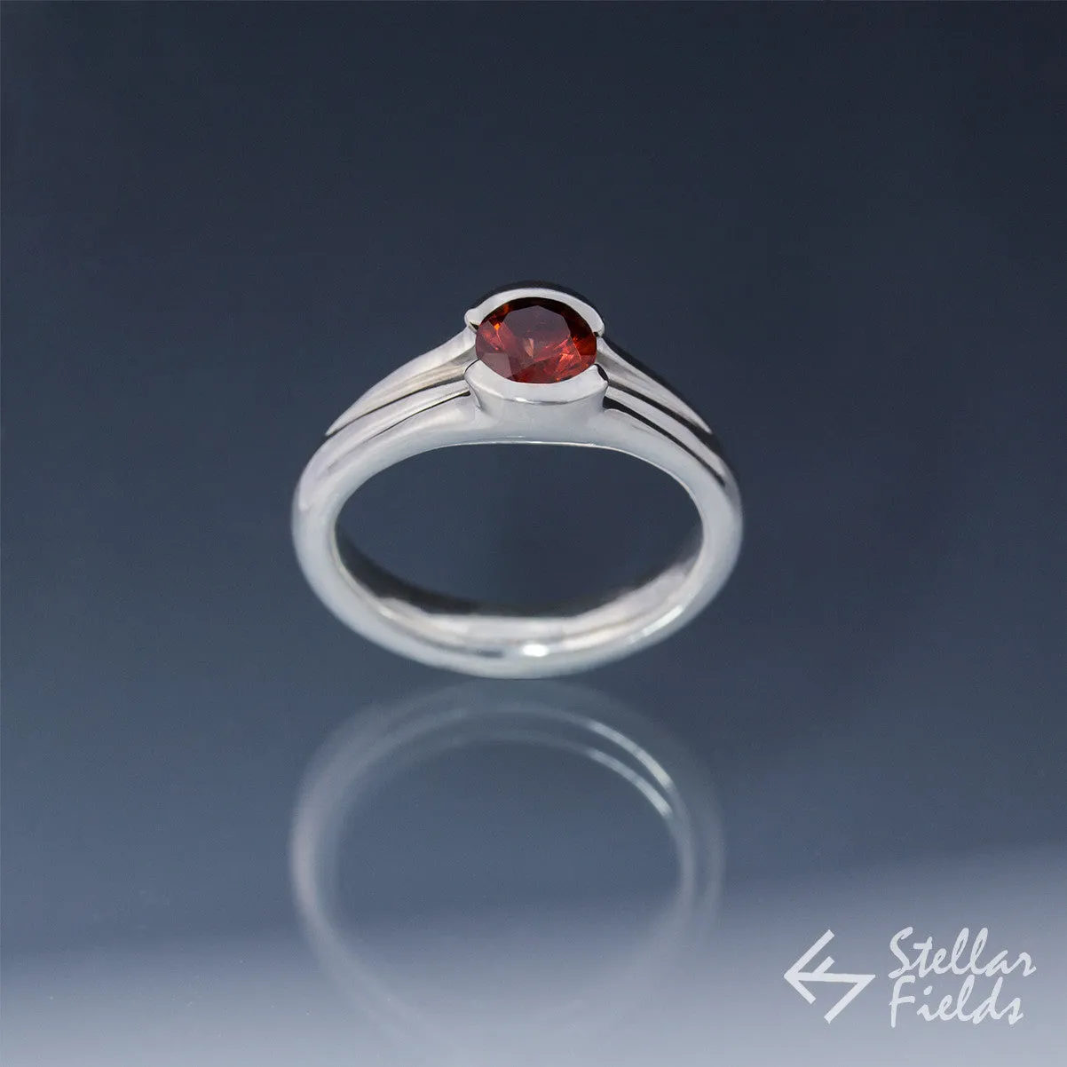 Red Garnet Tension Set Engagement Ring