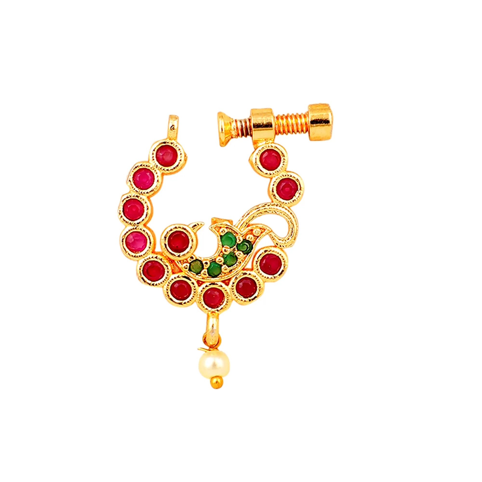 Red-Green Gold Nose Pin