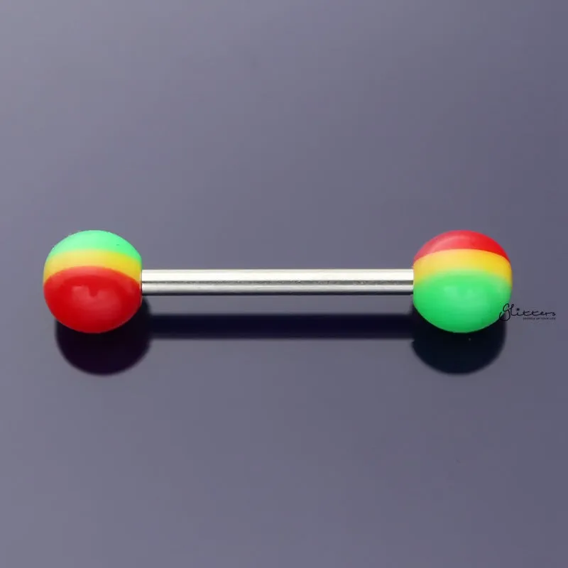 Red Yellow Green Rasta Colour Ball Tongue Barbell