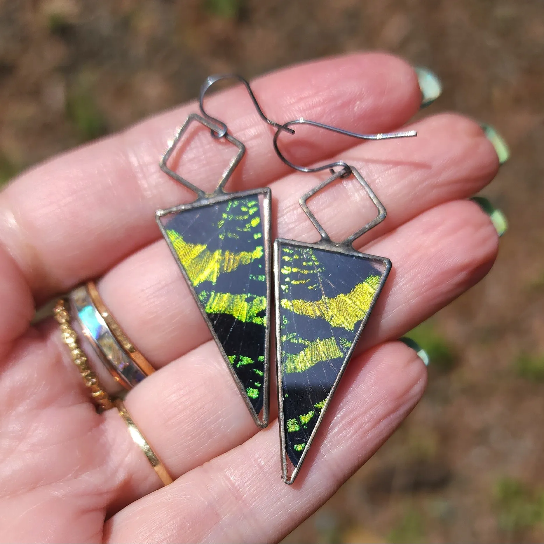 RESERVED Emerald Sunset Moth Prismatic Earrings - Wholesale Jewelry