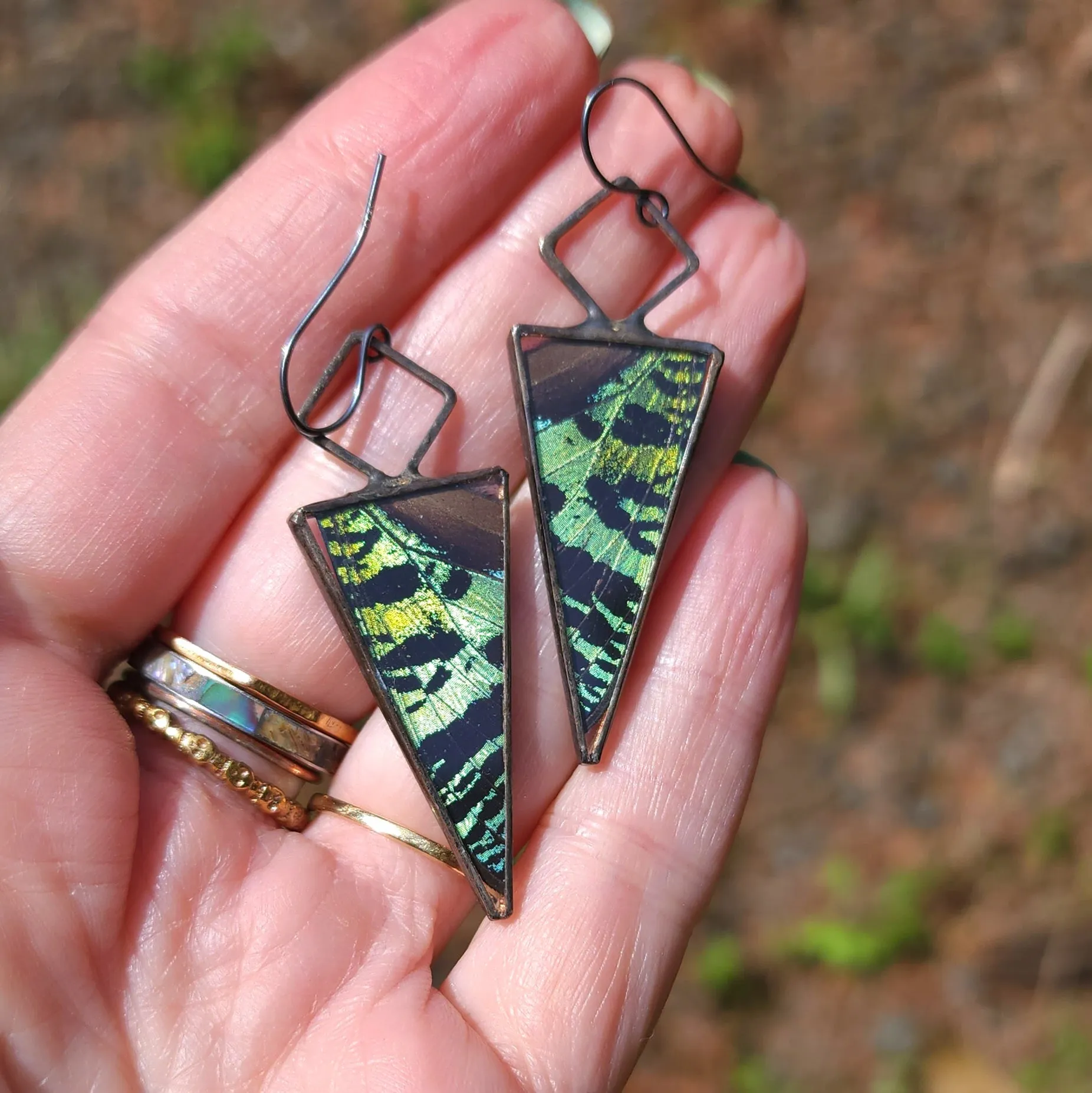 RESERVED Emerald Sunset Moth Prismatic Earrings - Wholesale Jewelry