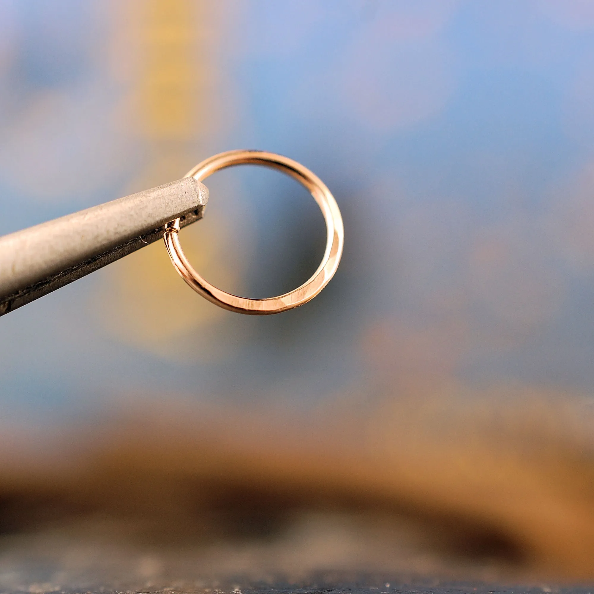 Rose Gold Nose Ring Hoop Hammered