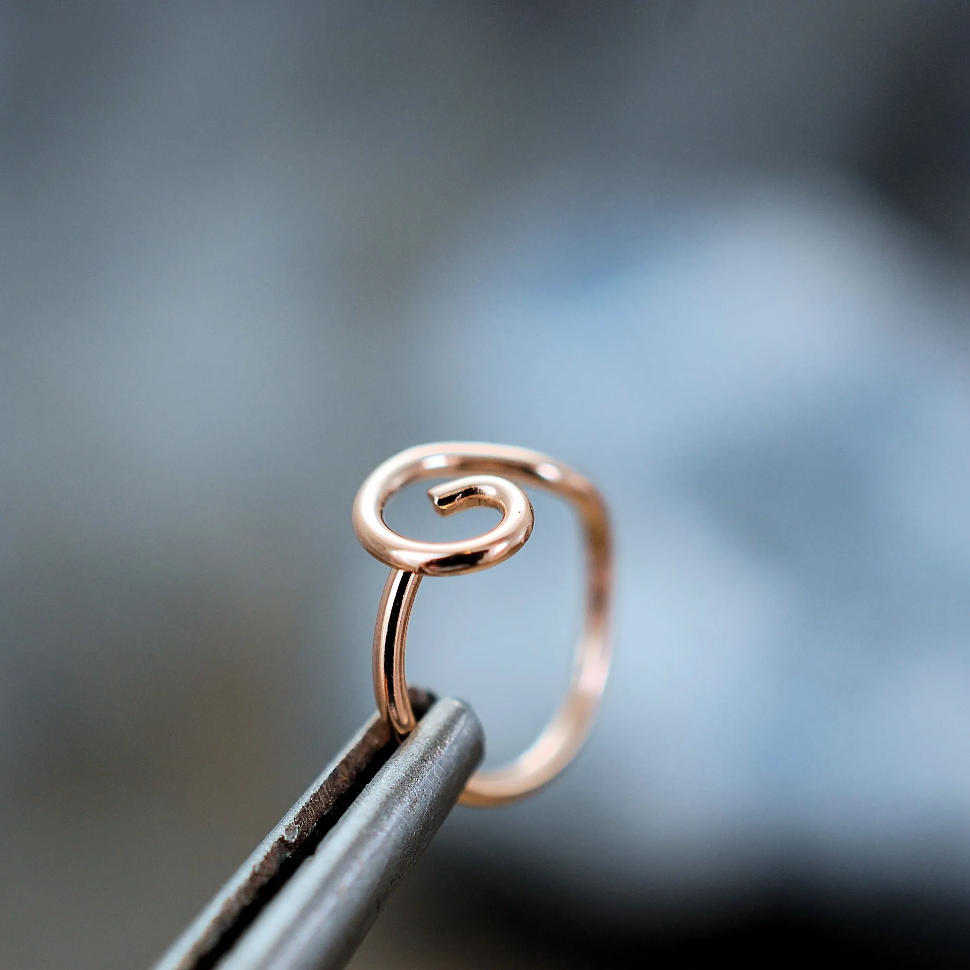 Rose Gold Nose Ring - Organic Open Spiral