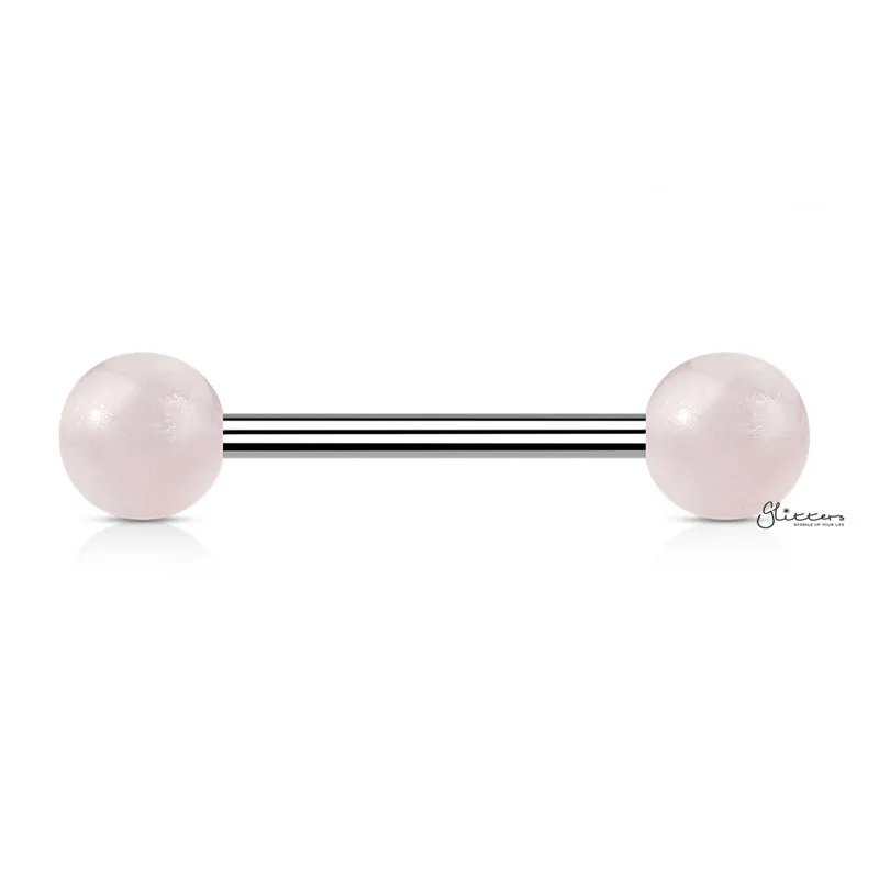 Rose Quartz Stone Balls Straight Barbell - Tongue | Nipple