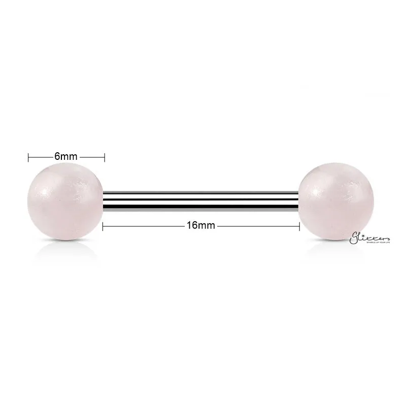 Rose Quartz Stone Balls Straight Barbell - Tongue | Nipple