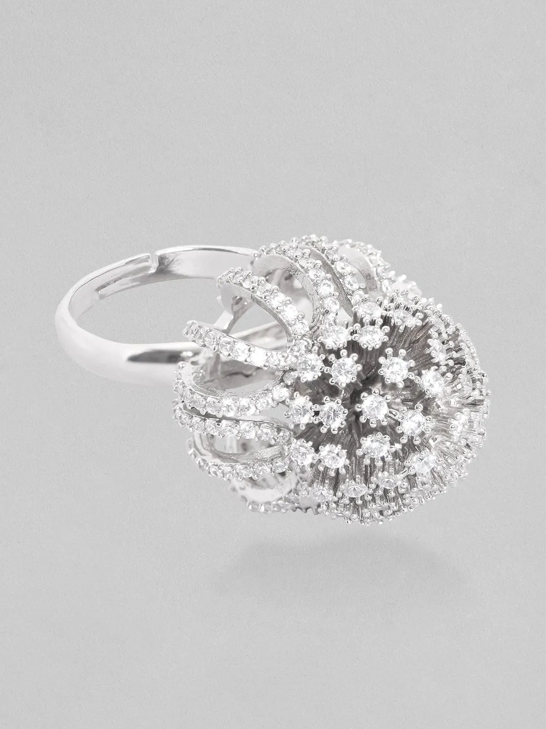 Rubans Silver-Plated White  Zircone-Studded Finger Ring