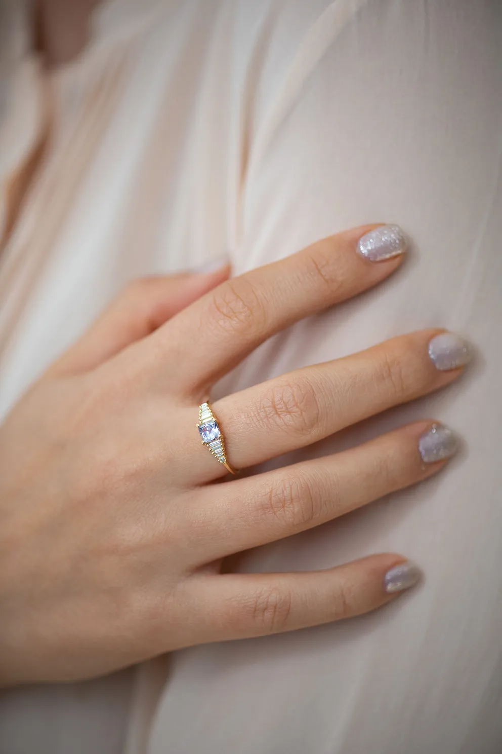 Sapphire Engagement Ring with Baguette Diamonds - OOAK