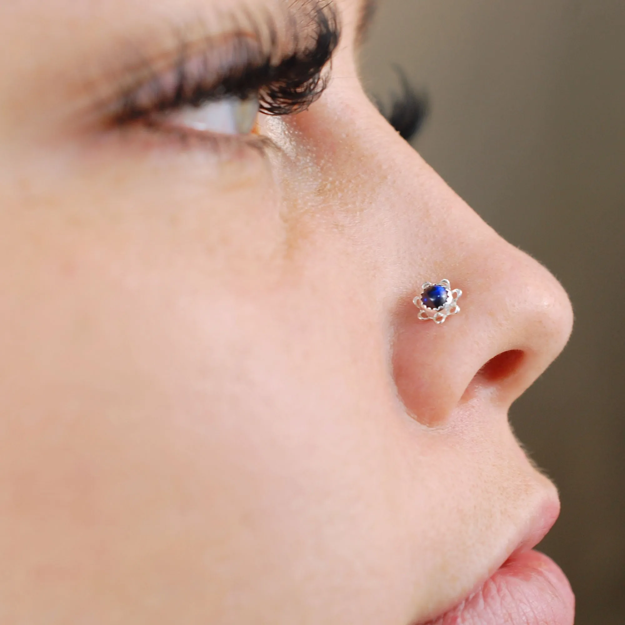 Sapphire Flower Nose Stud