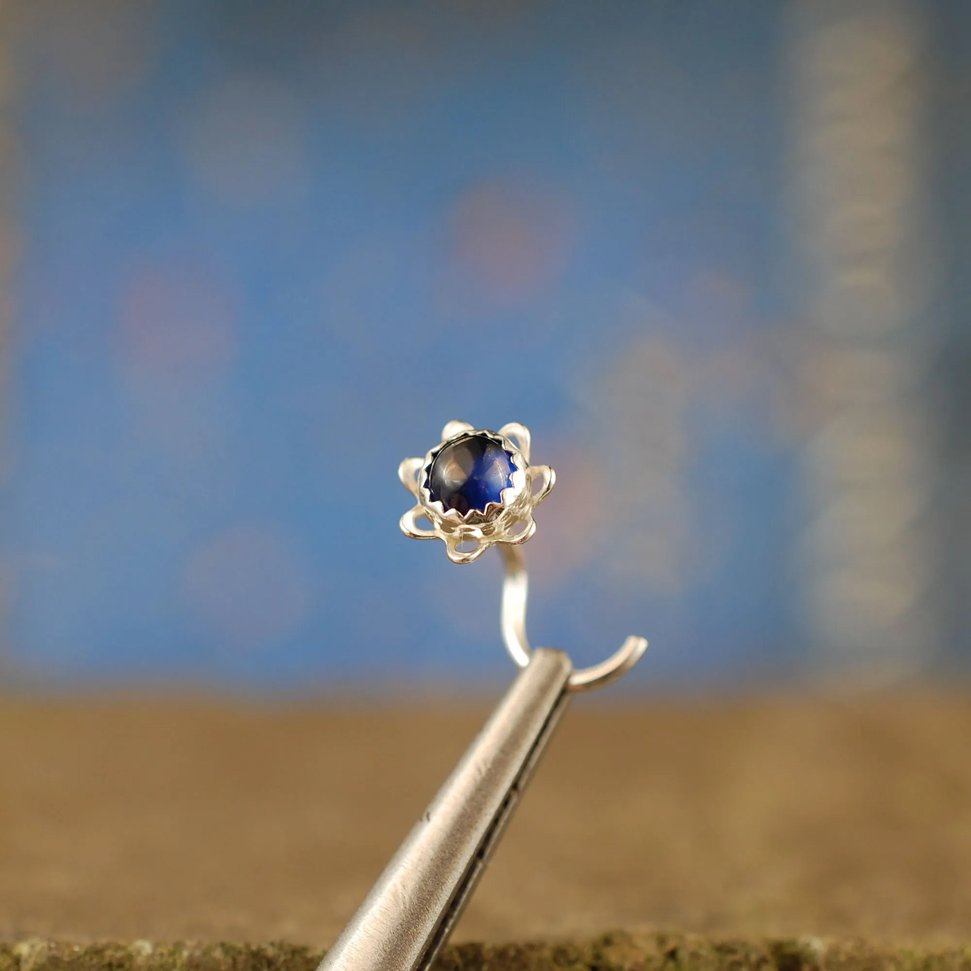 Sapphire Flower Nose Stud