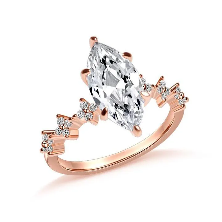 Shape of Flower Marquise Cut Engagement Ring