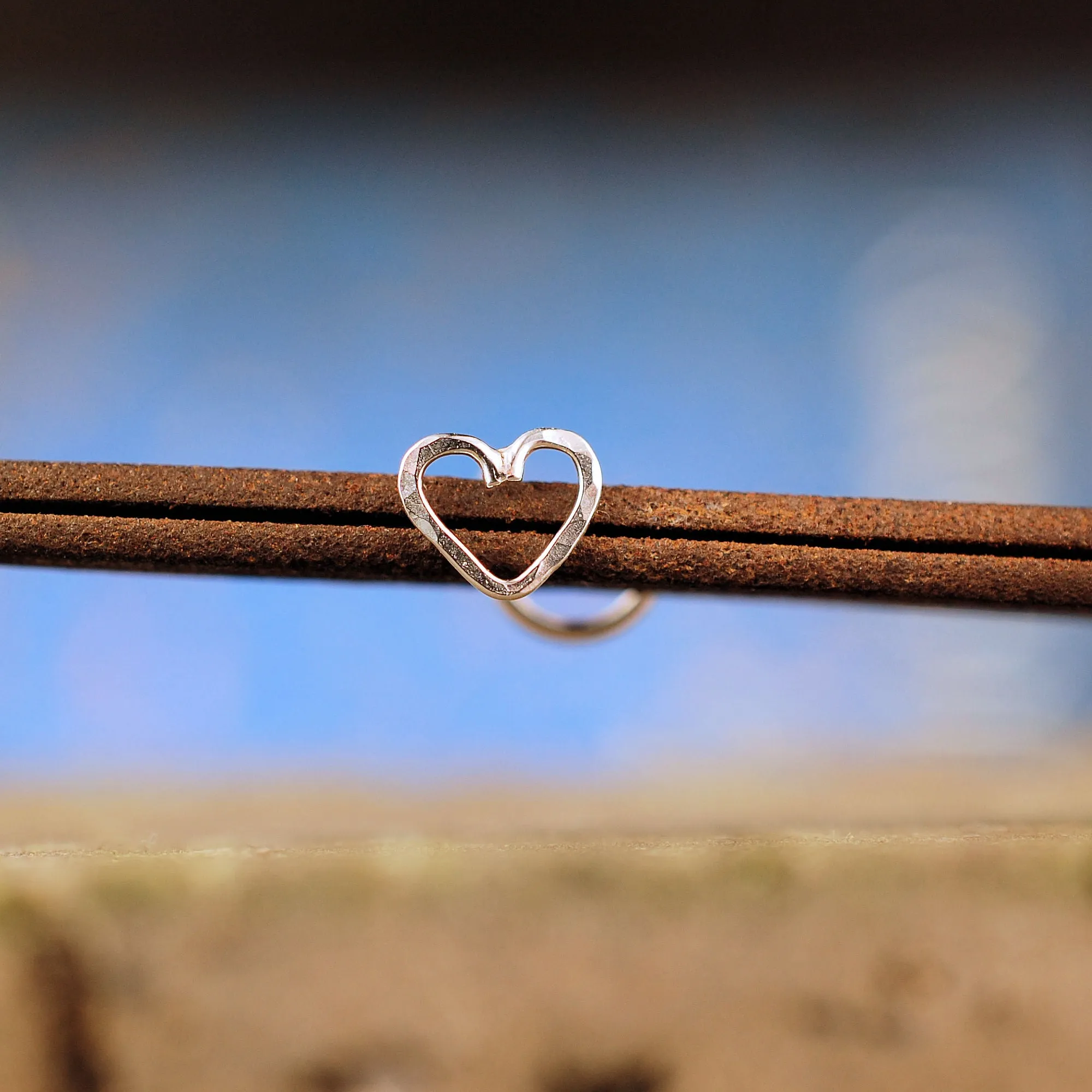 Handcrafted Silver Hammered Heart Nose Stud