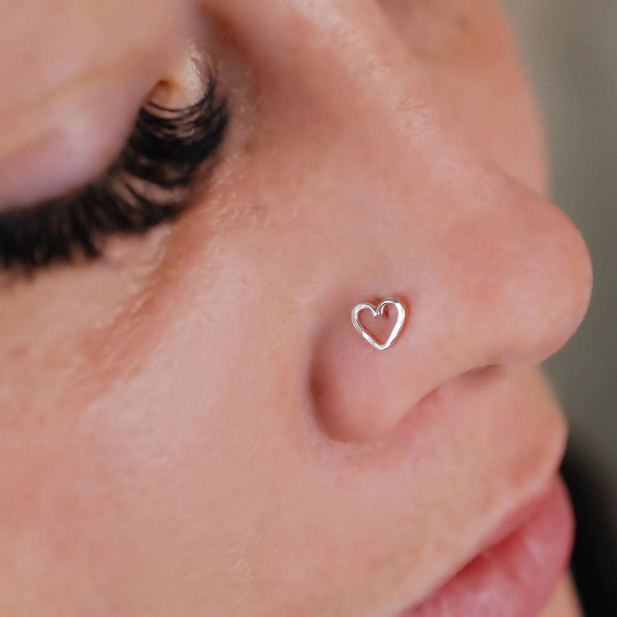 Handcrafted Silver Hammered Heart Nose Stud