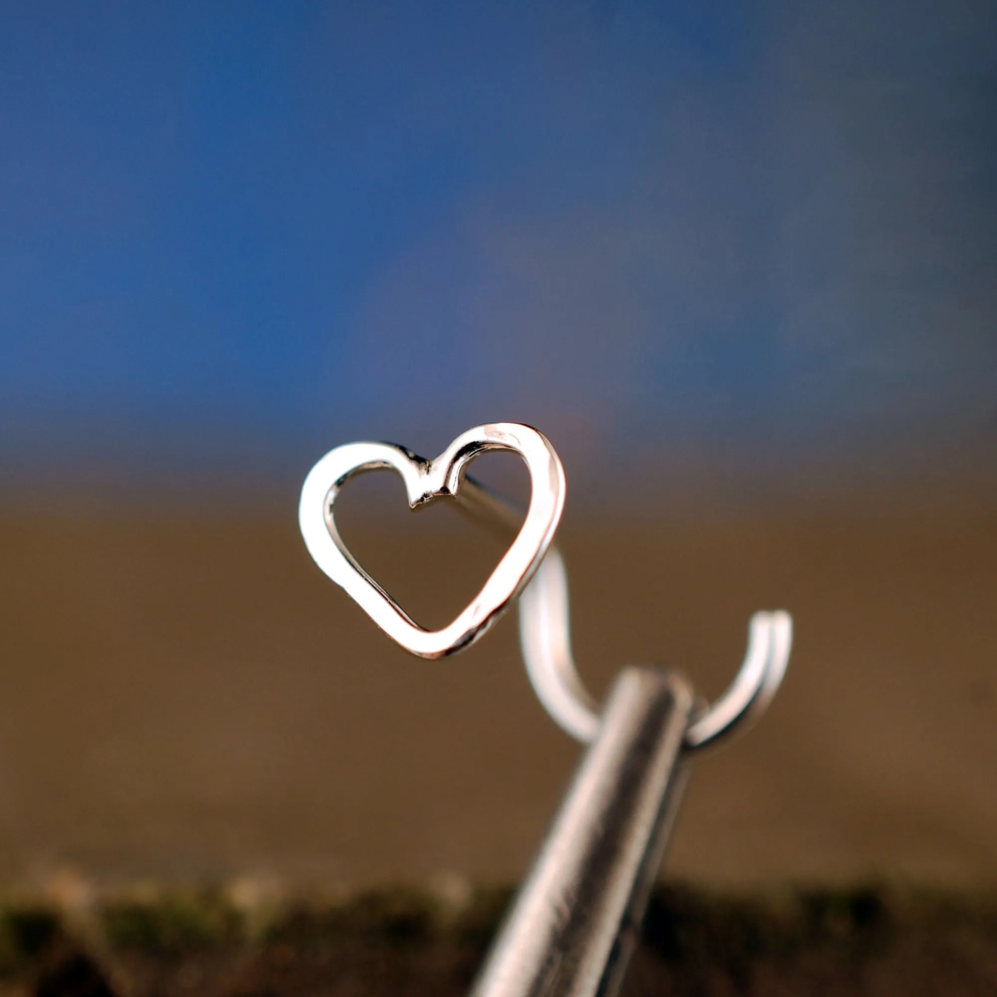 Handcrafted Silver Hammered Heart Nose Stud