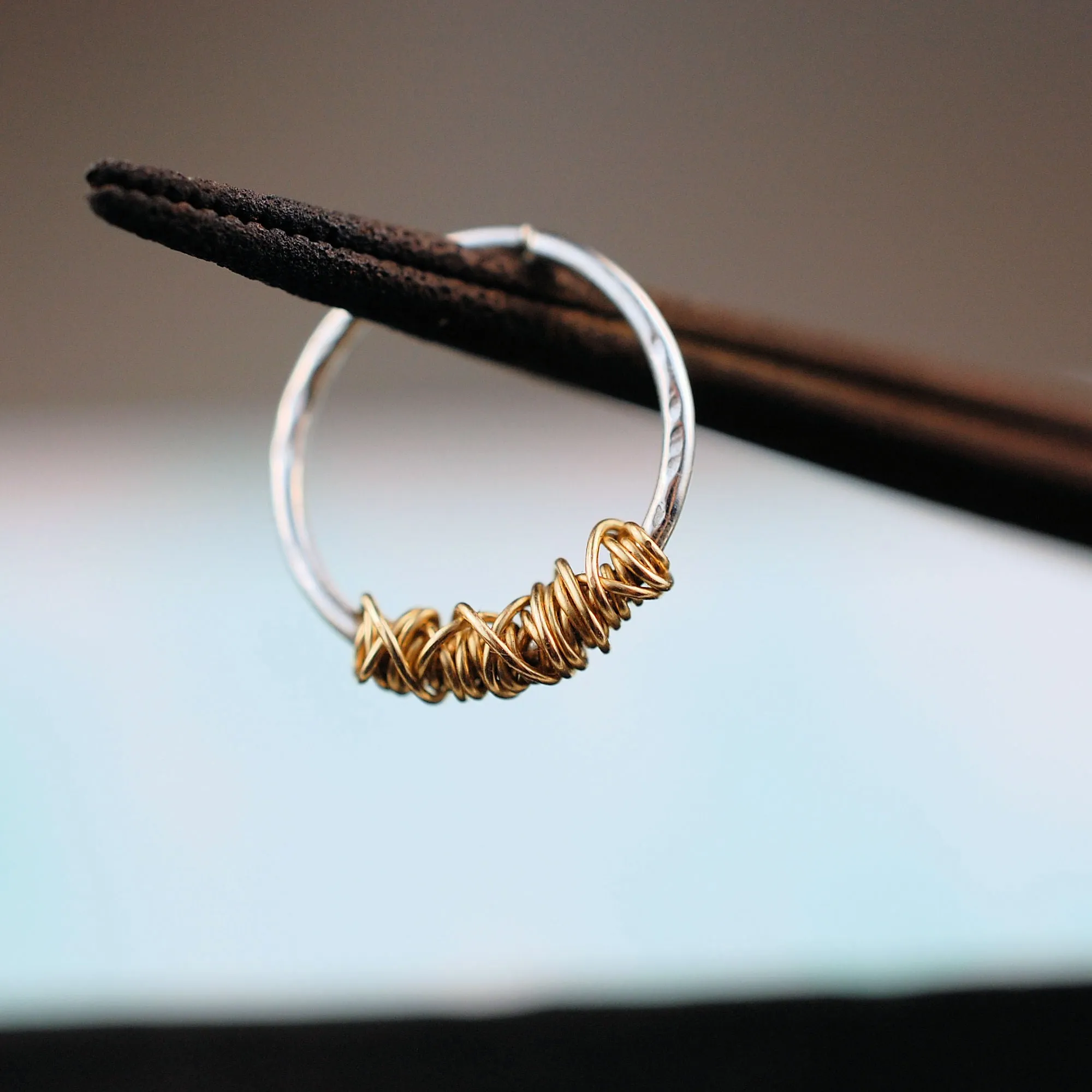 Tangled Gold on Silver Nose Ring