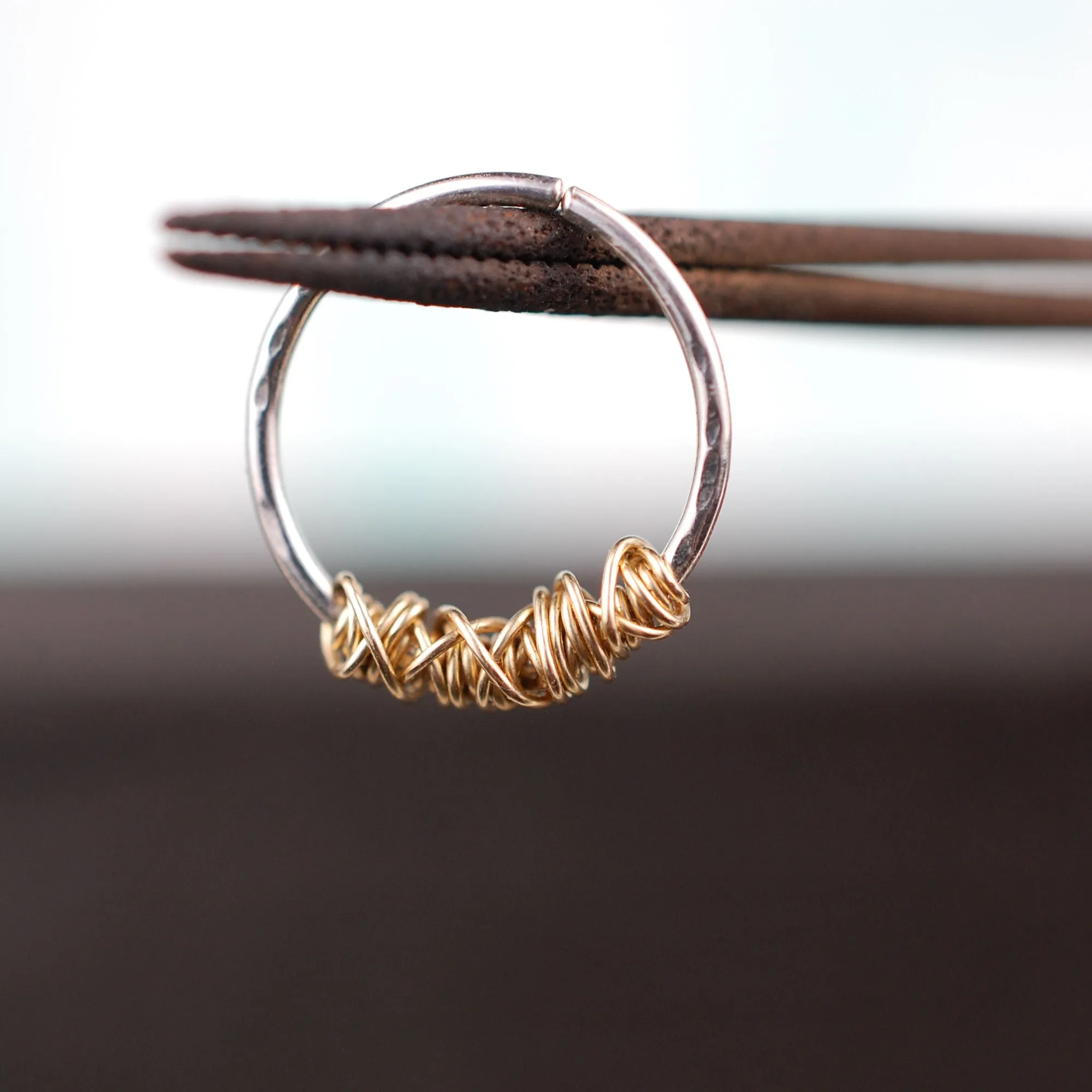 Tangled Gold on Silver Nose Ring