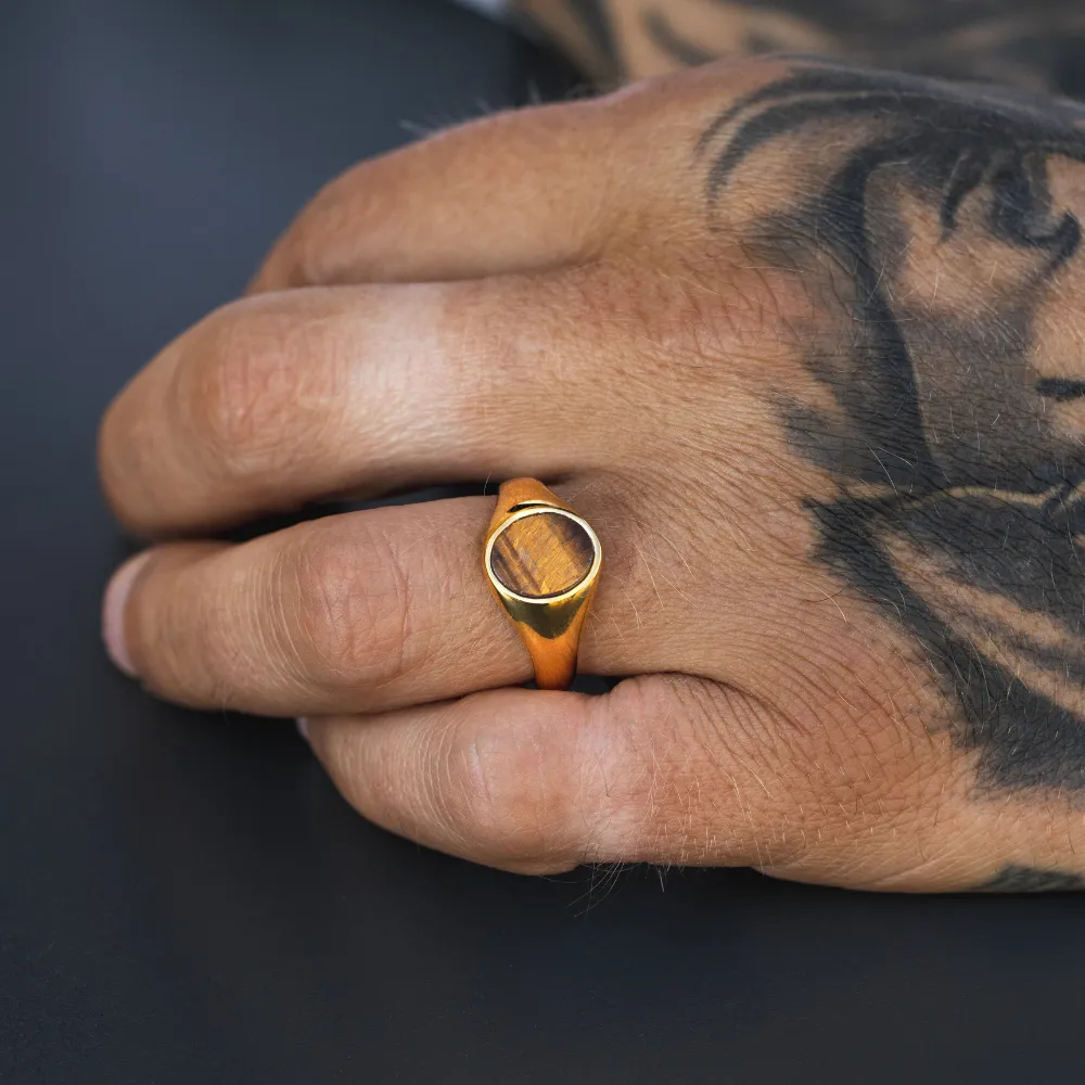 Tigers Eye Signet Ring - Gold