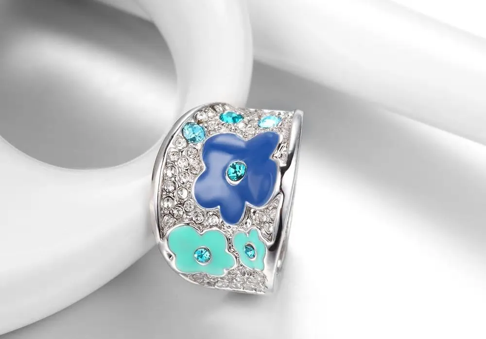 Trendy Plum Enamel Work Flower Finger Ring - 2 Colors