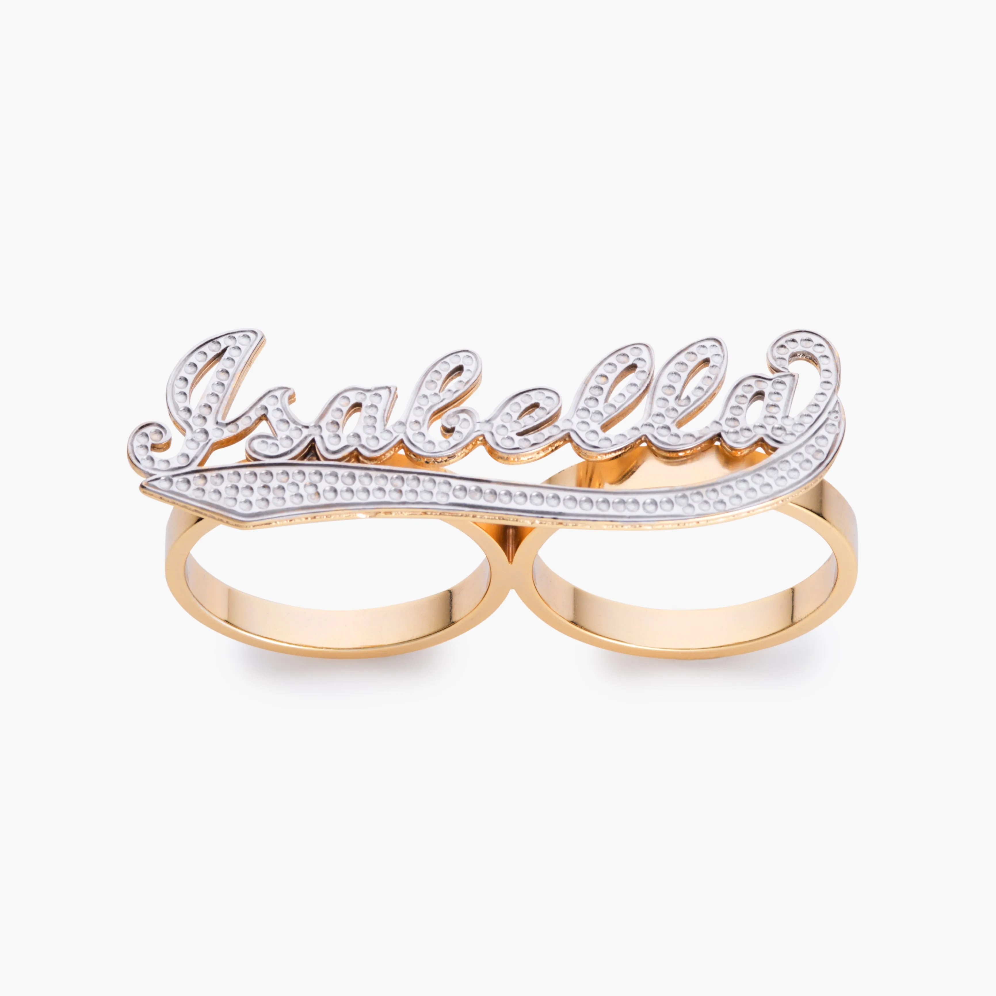 Two Finger Frosted Varsity Script Name Ring