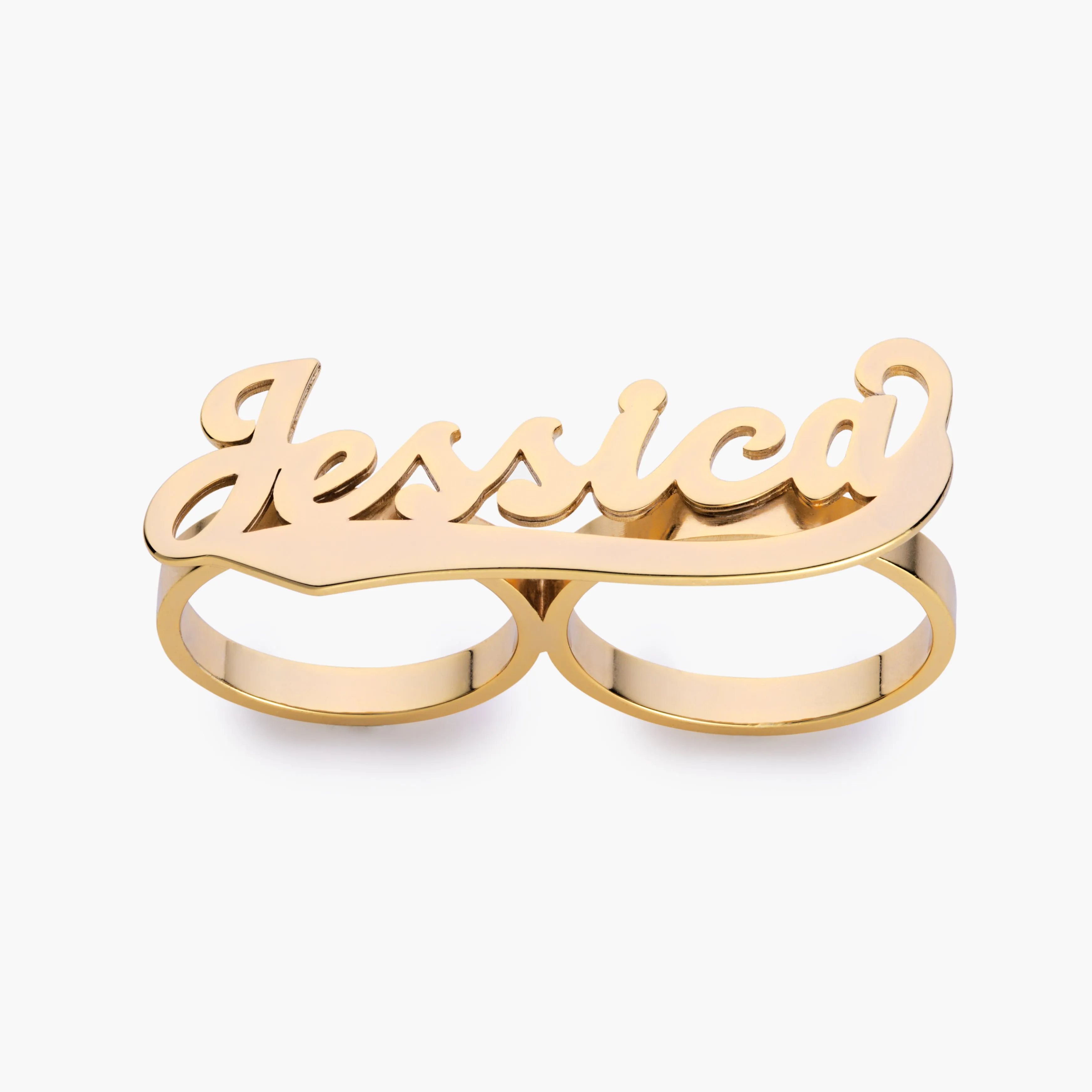 Two Finger Varsity Script Name Ring