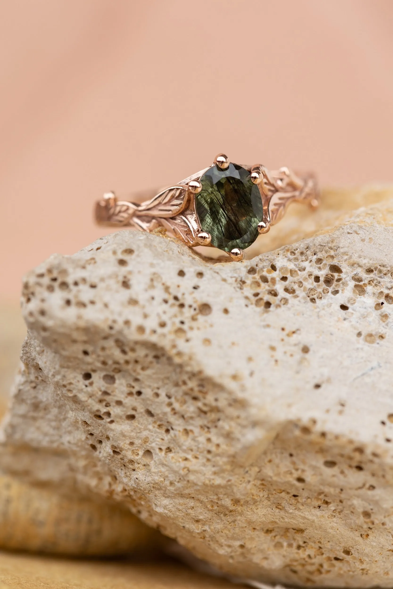 Unique gemstone engagement ring with rutile peridot / Freesia