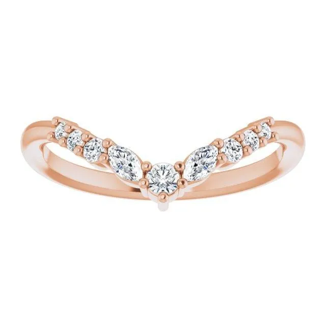 Vanessa Band- Graduated Diamond V-Curved Chevron Contoured Stacking Wedding Ring