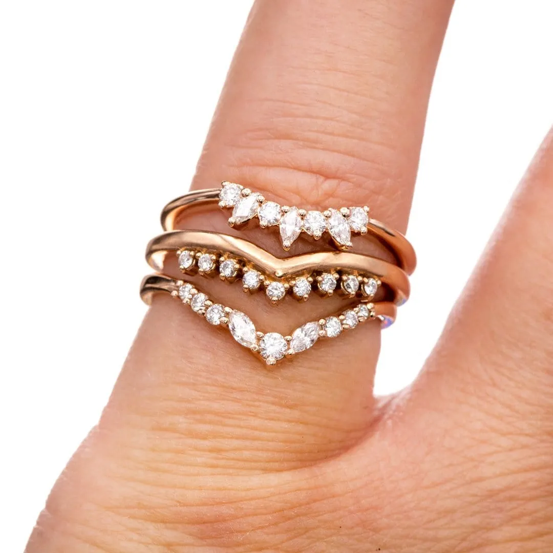 Vanessa Band- Graduated Diamond V-Curved Chevron Contoured Stacking Wedding Ring