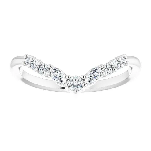 Vanessa Band- Graduated Diamond V-Curved Chevron Contoured Stacking Wedding Ring