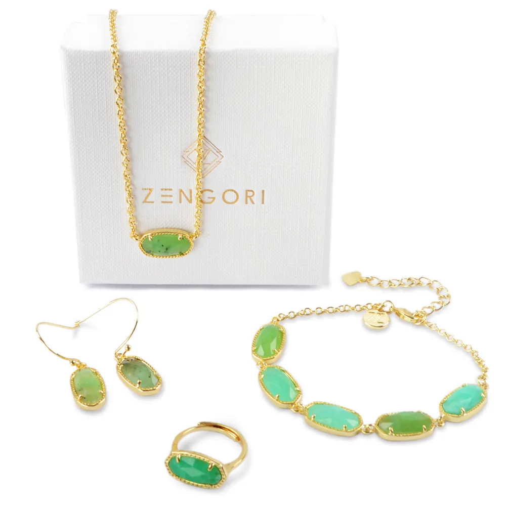 Vert Chrysoprase Healing Crystal Jewelry Set