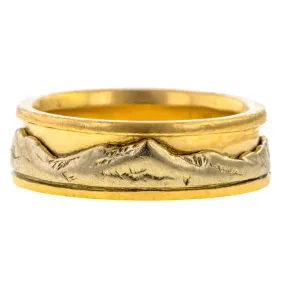 Vintage Mountain Range Wedding Band Ring, Two-toned Gold