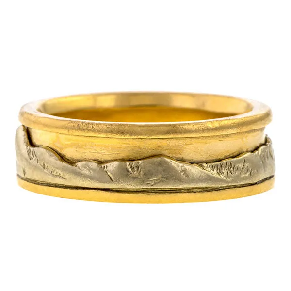 Vintage Mountain Range Wedding Band Ring, Two-toned Gold