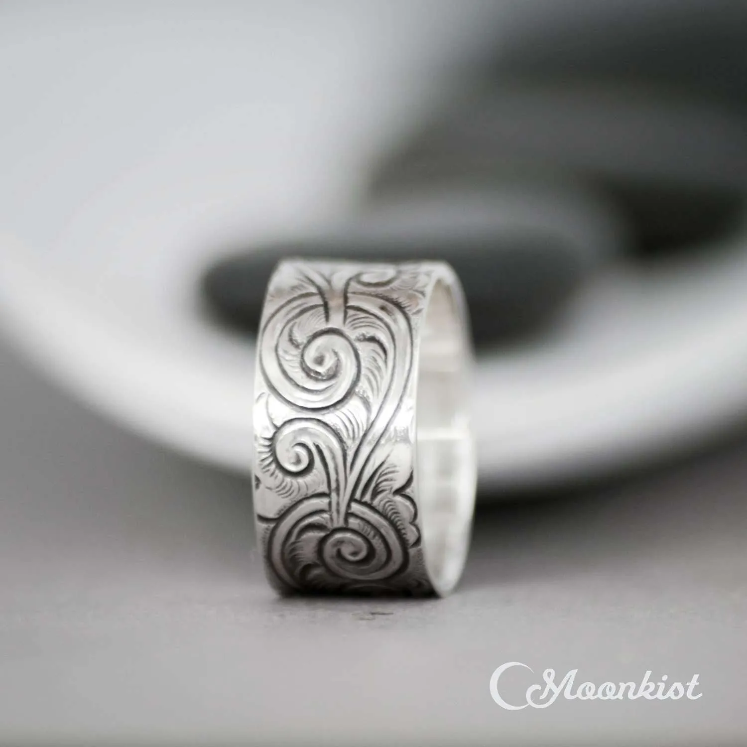 Wide Silver Vintage Pattern Wedding Ring | Moonkist Designs