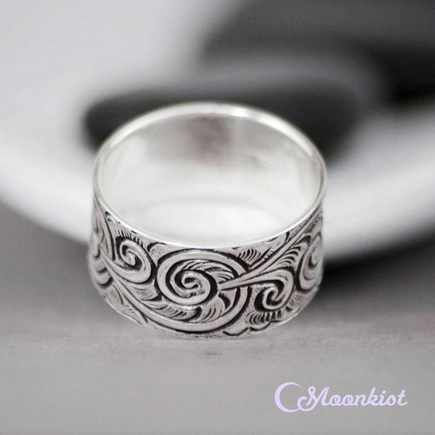 Wide Silver Vintage Pattern Wedding Ring | Moonkist Designs