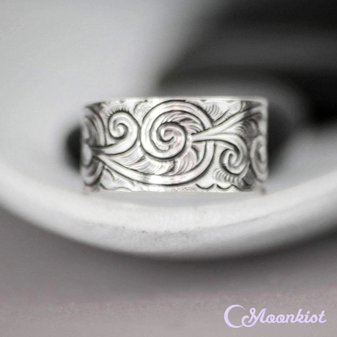 Wide Silver Vintage Pattern Wedding Ring | Moonkist Designs